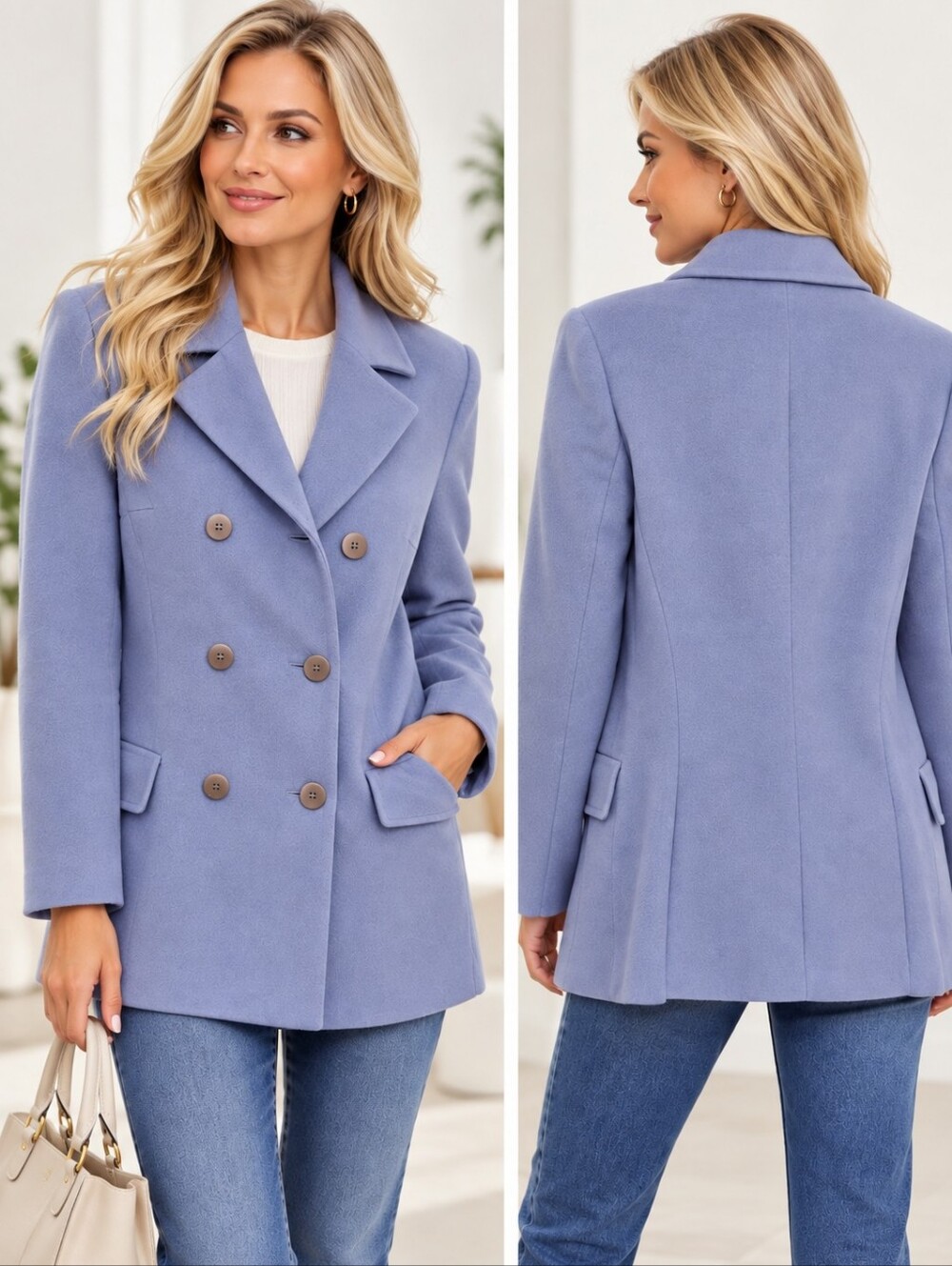 Saks Fifth Avenue, Jacket Coat Double-Breasted,  Size 6 Purpl Wool Cashmere